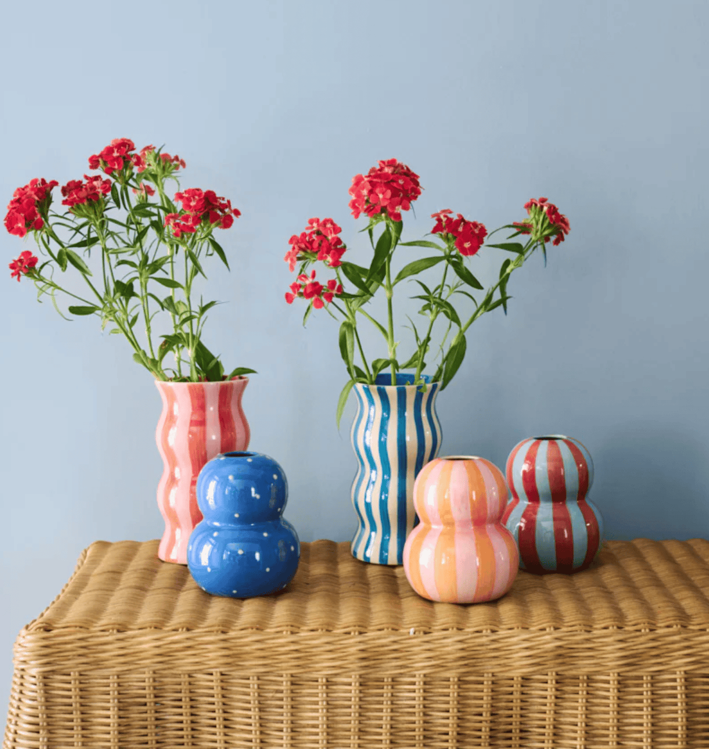 Palma Stripe Vase - Red & Pink