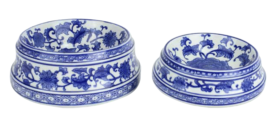 Blue & White Ceramic Dog Bowl