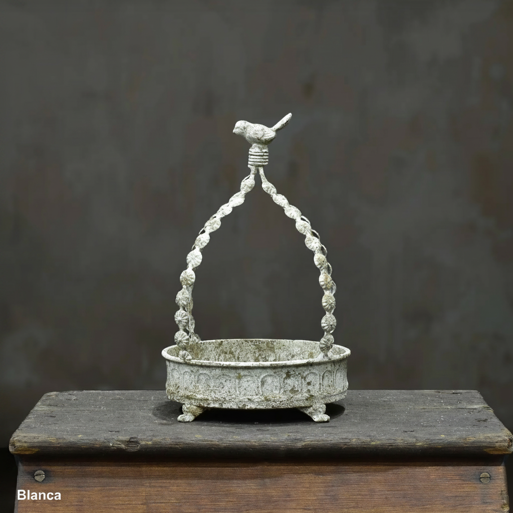Ornate Bird Planter Crown- Distressed White