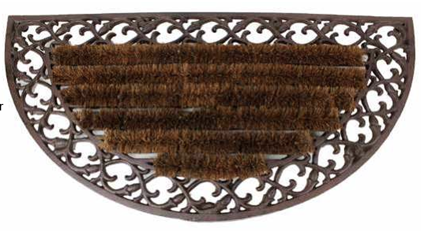 Cast Iron Door Mat Half Circle with coir brush inserts and scrolling ironwork border