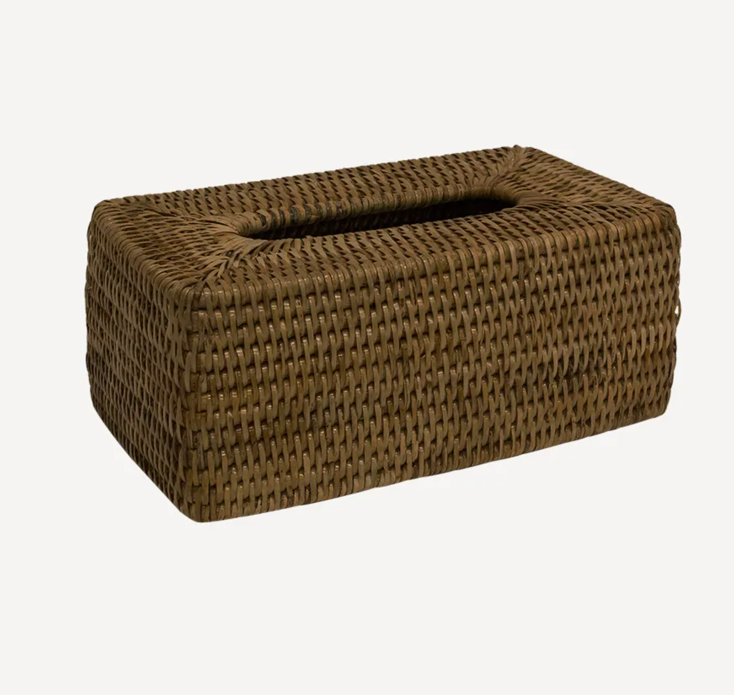 Rectangular rattan tissue box in a natural finish