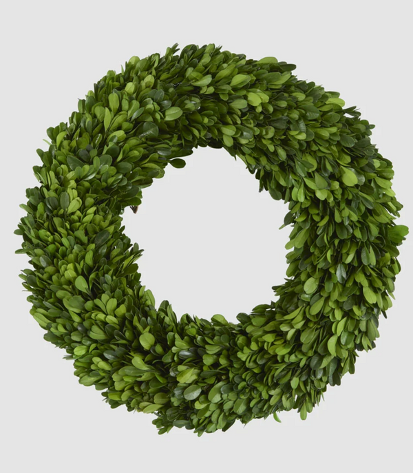 35cm preserved boxwood wreath with layered green foliage