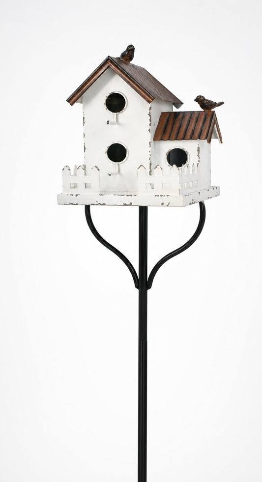 Two storey birdhouse stake white copper - HAROLDS