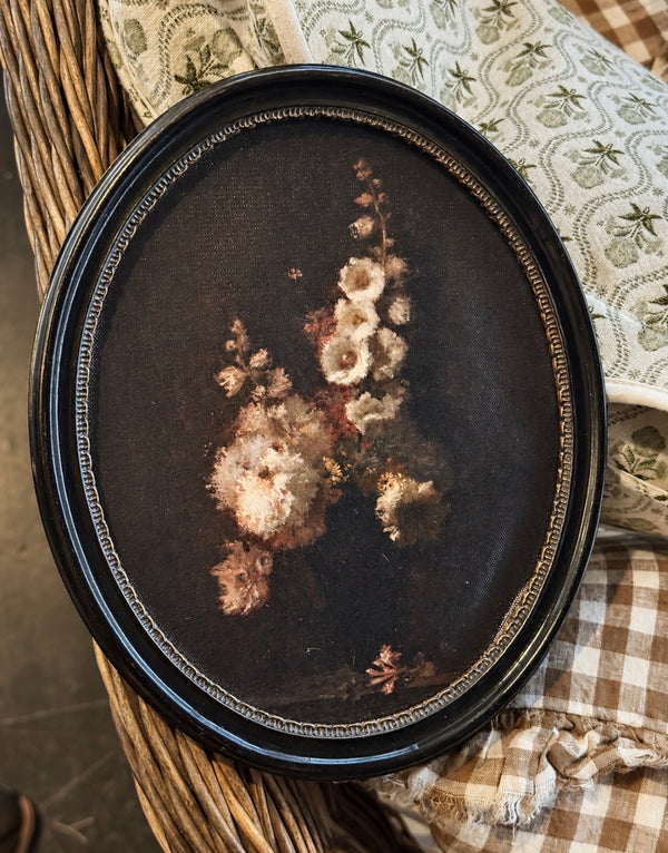 Oval Black  With Vintage Floral Art Frame