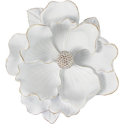 Extra Large white resin magnolia flower sculpture with gold-edged petals