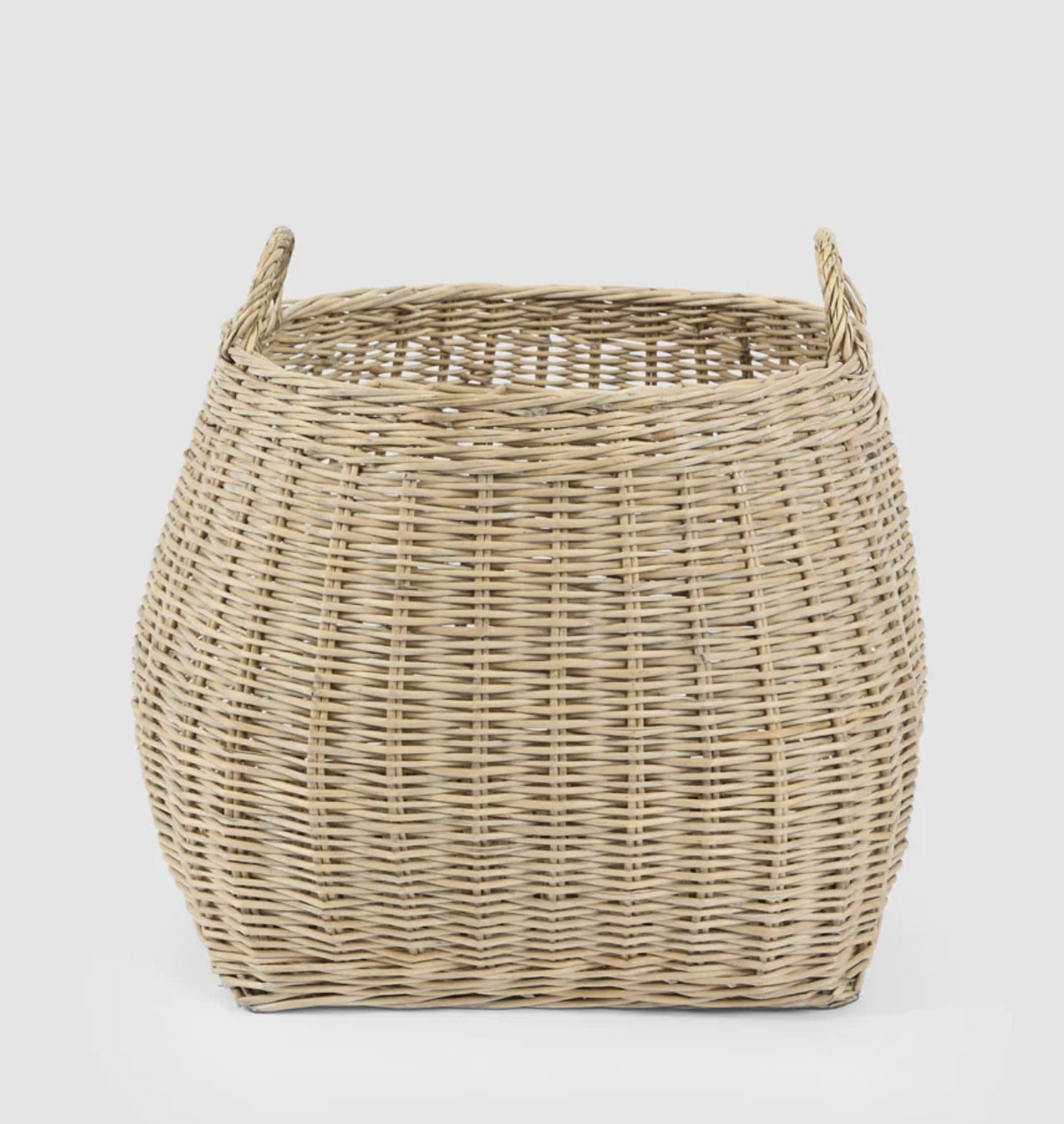 Large natural willow basket with rounded sides and two woven handles