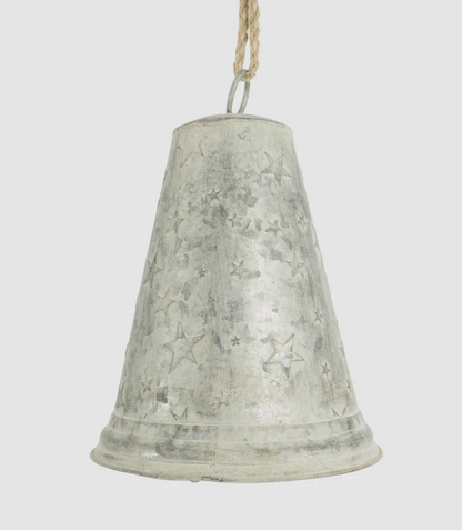 Large zinc bell with star detailing and hanging cord
