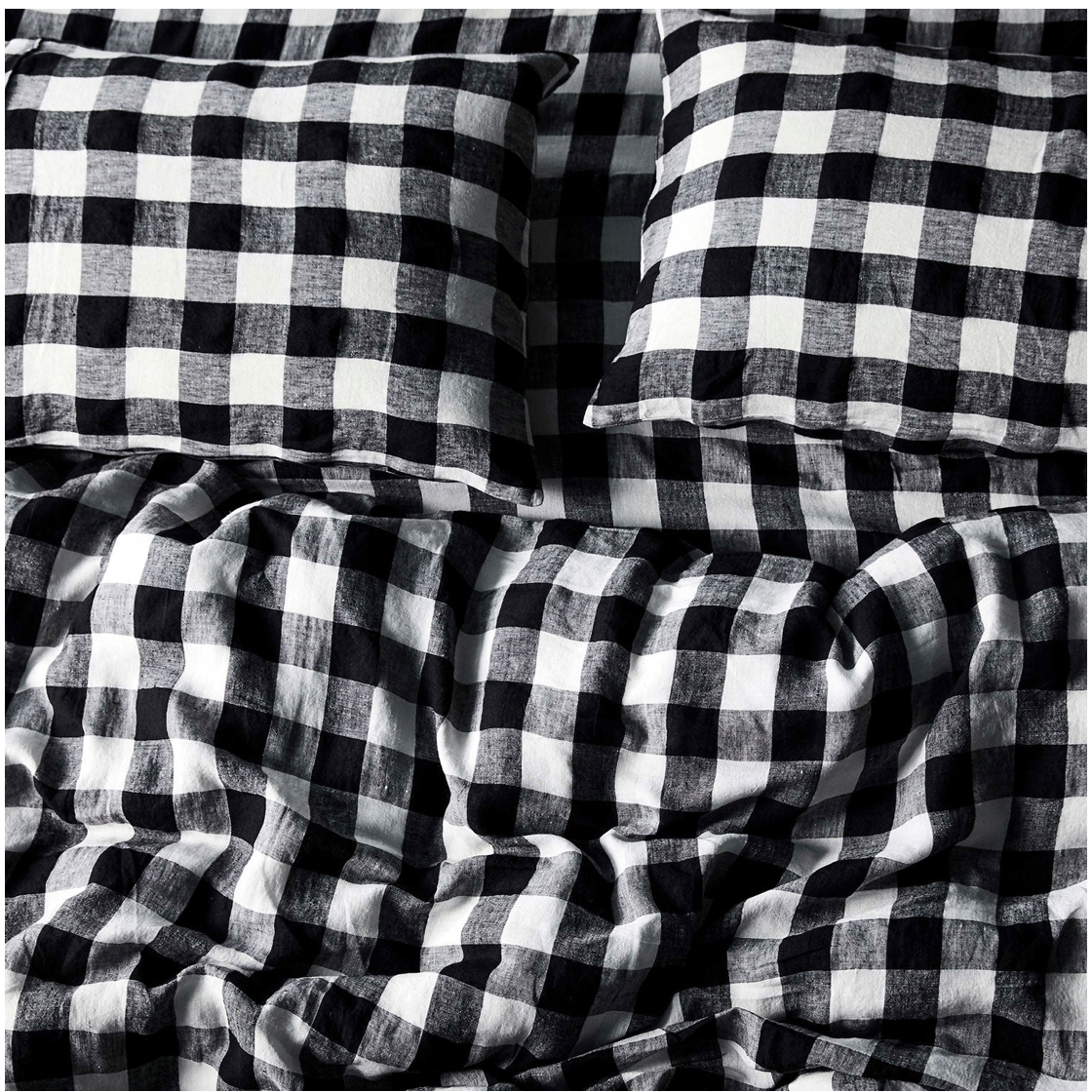Black & White Buffalo Check Linen Sheeting