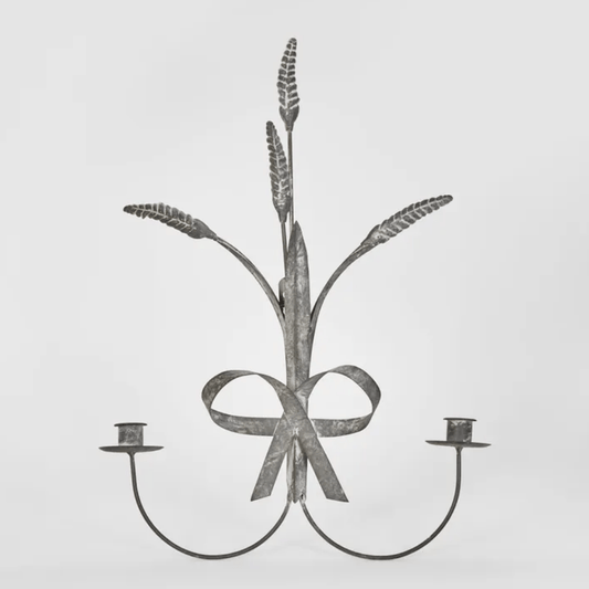Wheat & Ribbon Zinc Candle Sconce