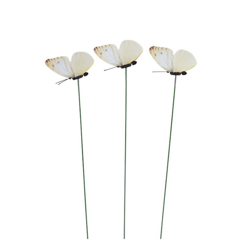 White Cabbage Moth Garden Stakes - Set of 6