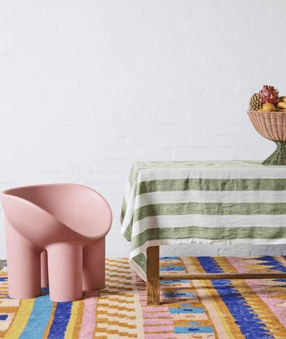 Moss Stripe Linen Tablecloth