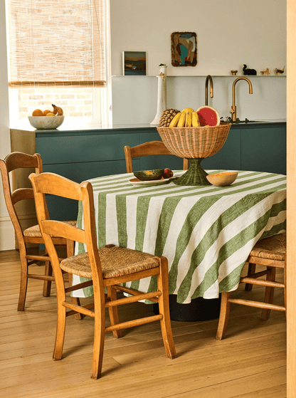 Moss Stripe Linen Tablecloth