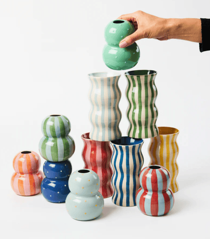 Palma Stripe Vase - Red & Pink