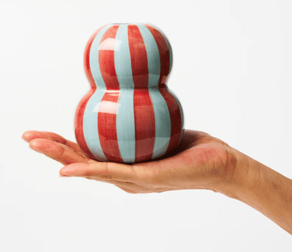 Festive Stripe Vase - Burgundy & Pale Blue