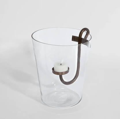 Curved Iron Glass Hurricane Candle Holder