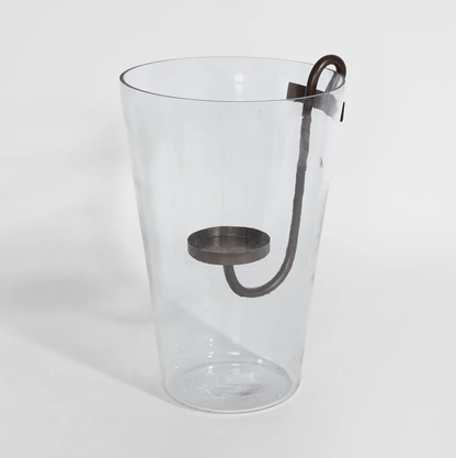 Curved Iron Glass Hurricane Candle Holder