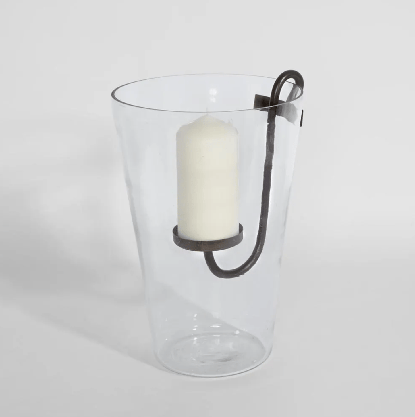 Curved Iron Glass Hurricane Candle Holder