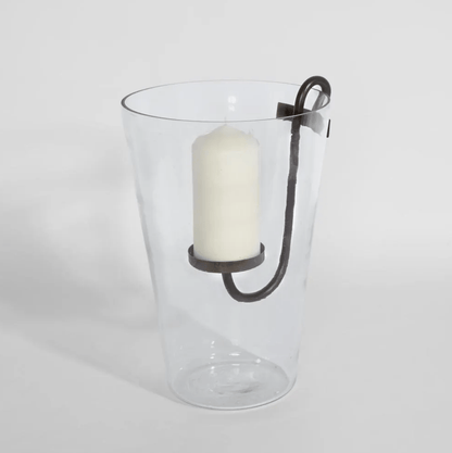 Curved Iron Glass Hurricane Candle Holder