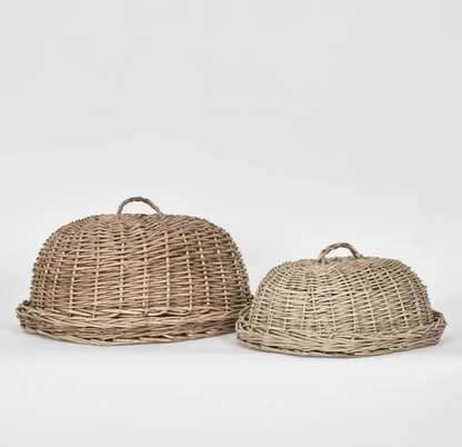 Oval Rattan Food Cloche and Tray