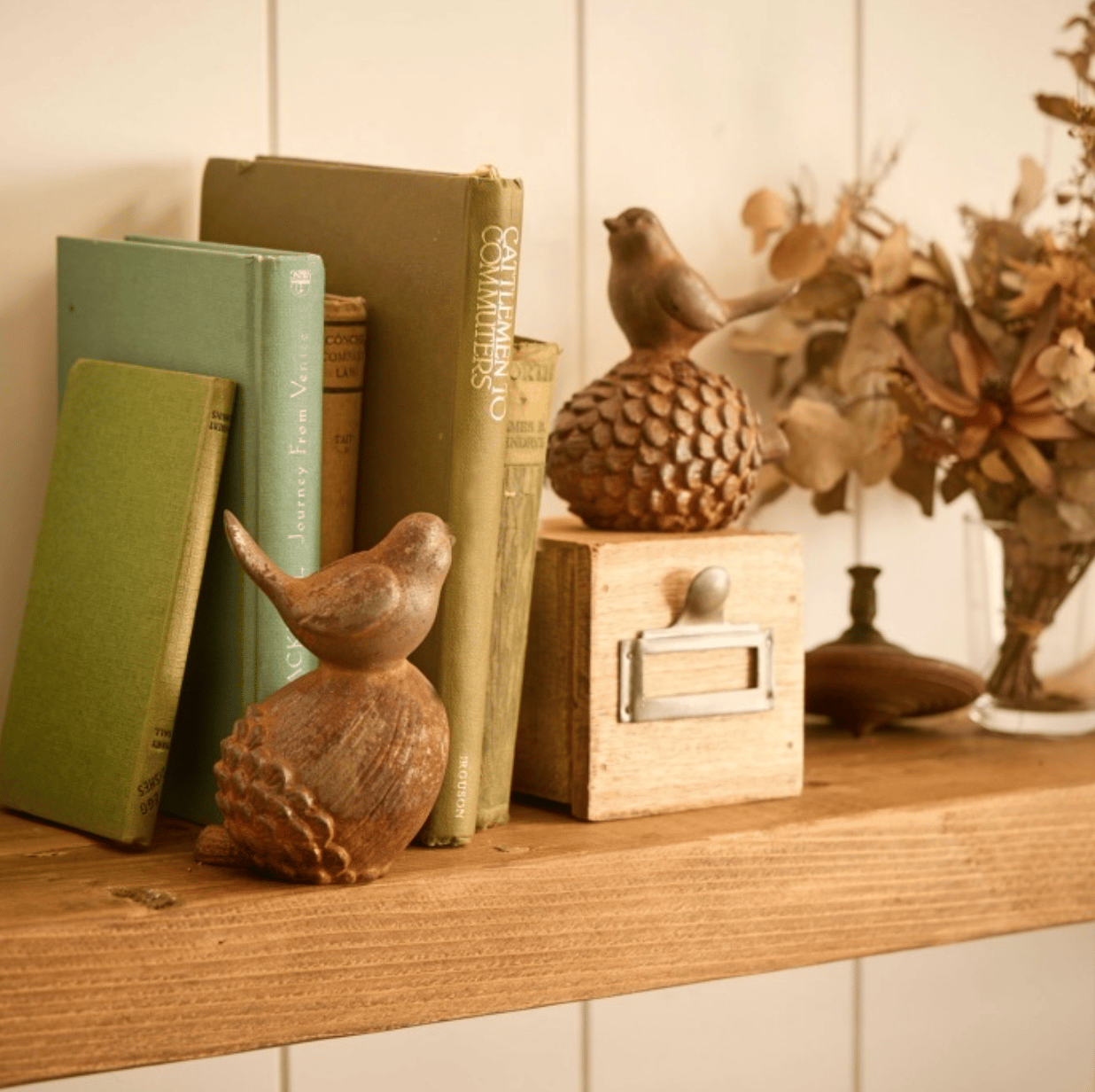 Rustic Bird on Acorn Ornament Set