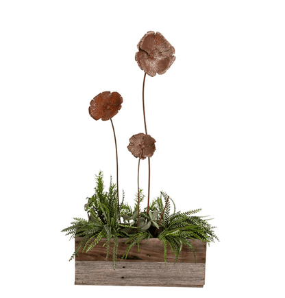 Rusted Poppy Garden Stake Set