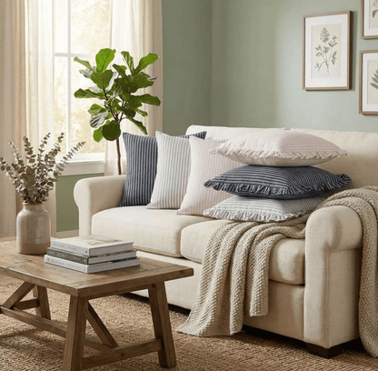 Blush Ticking Cushion