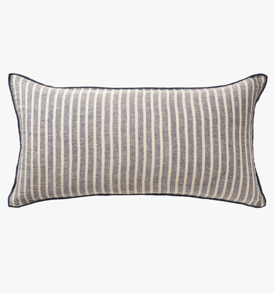 Indigo Stripe Linen Lumbar Cushion