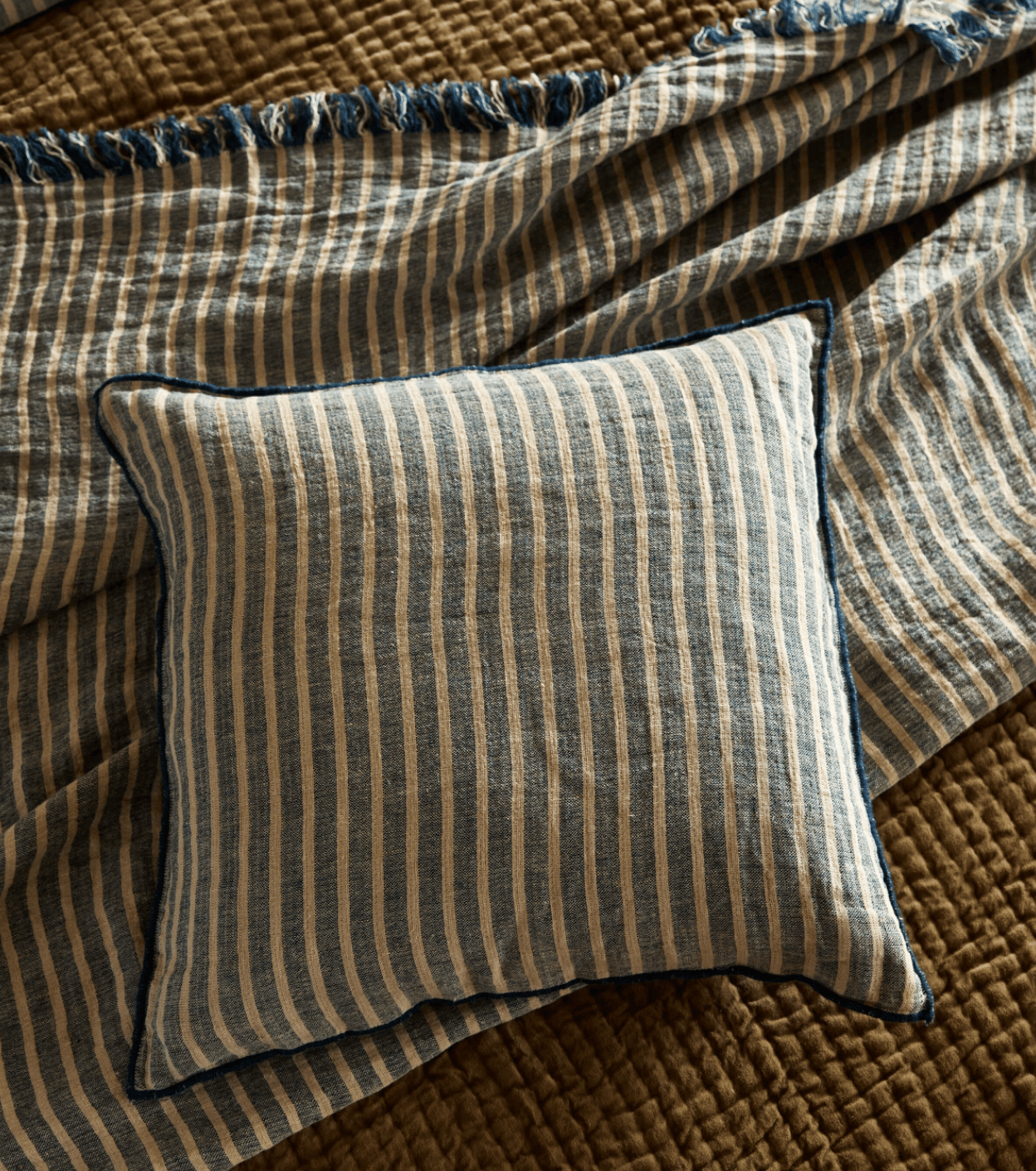 Indigo Stripe Linen Cushion