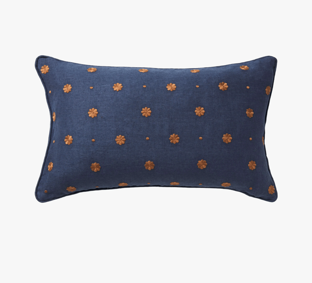 Indigo Floral Linen Lumbar Cushion