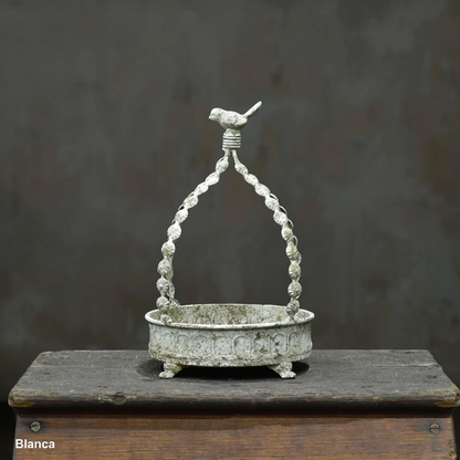 Ornate Bird Planter Crown- Distressed White