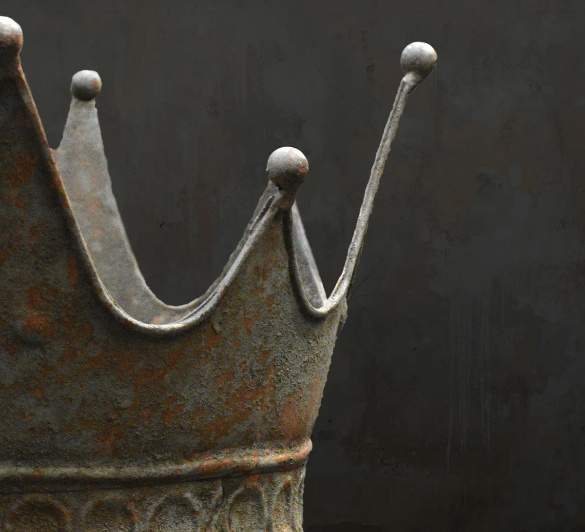 Large aged white crown dish - front view showing patina and crown form