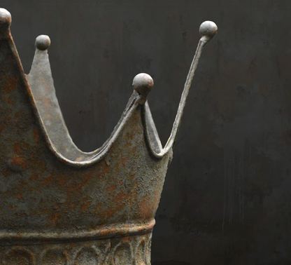 Large aged white crown dish - front view showing patina and crown form