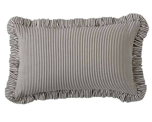 Ruffle Striped Cushion - Black and Ivory