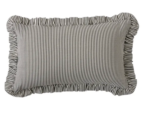 Ruffle Striped Cushion - Black and Ivory