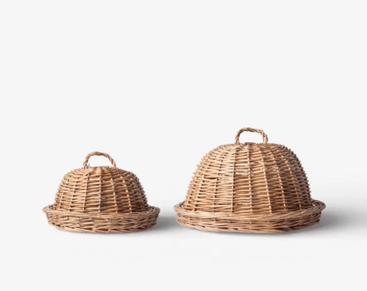 Round Rattan Cloche with Tray