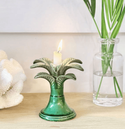 Glazed Palm Candle Holder - Green