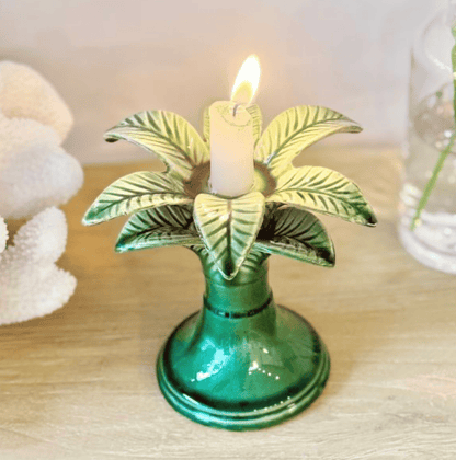 Glazed Palm Candle Holder - Green