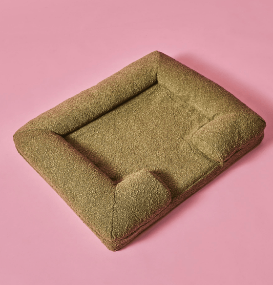 Olive Boucle Dog Bed