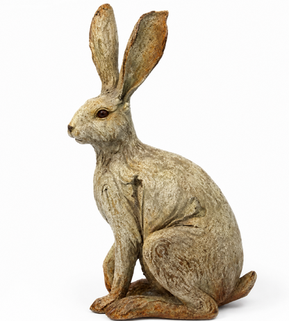 Sitting hare sculpture, aged stone finish - HAROLDS