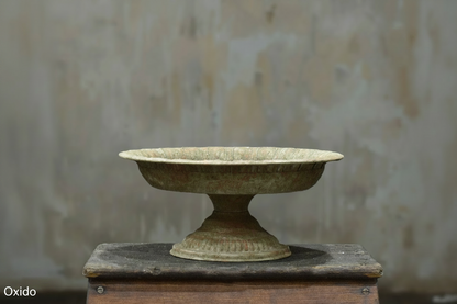 Aria Footed Bowl in Oxido finish - aged bronze scalloped metal bowl on pedestal base