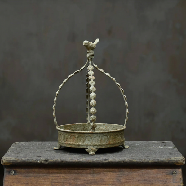Avilia Bird Planter in Blanca finish - side profile showing embossed body and footed base