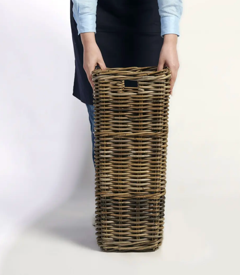 Tall square Kubu cane umbrella stand - angled view showing woven texture and square form