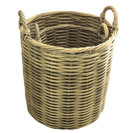 Rattan Storage Basket in natural synthetic PE rattan with looped handles - Small
