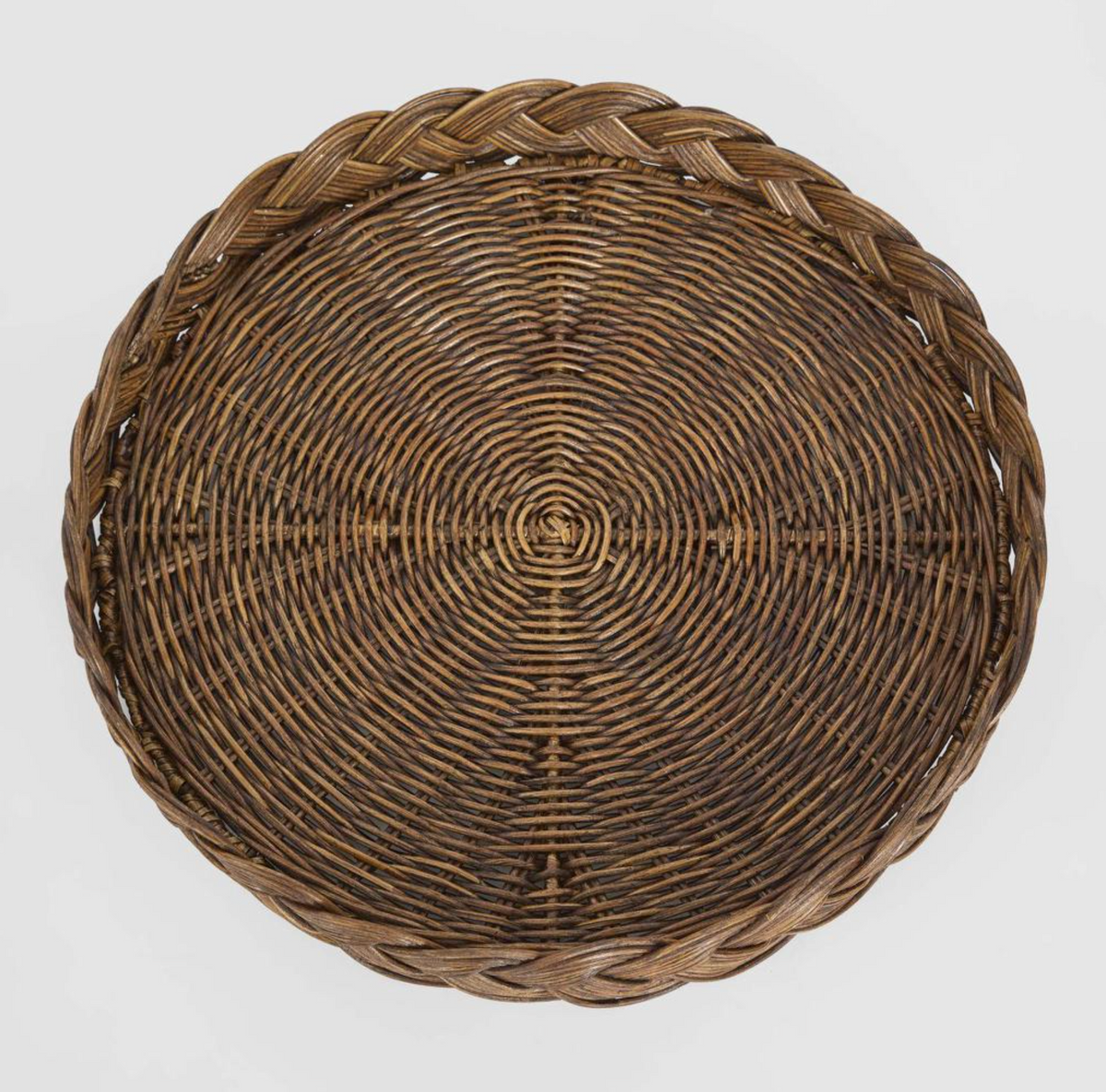 Rattan Tray overhead view showing concentric weave pattern and braided border