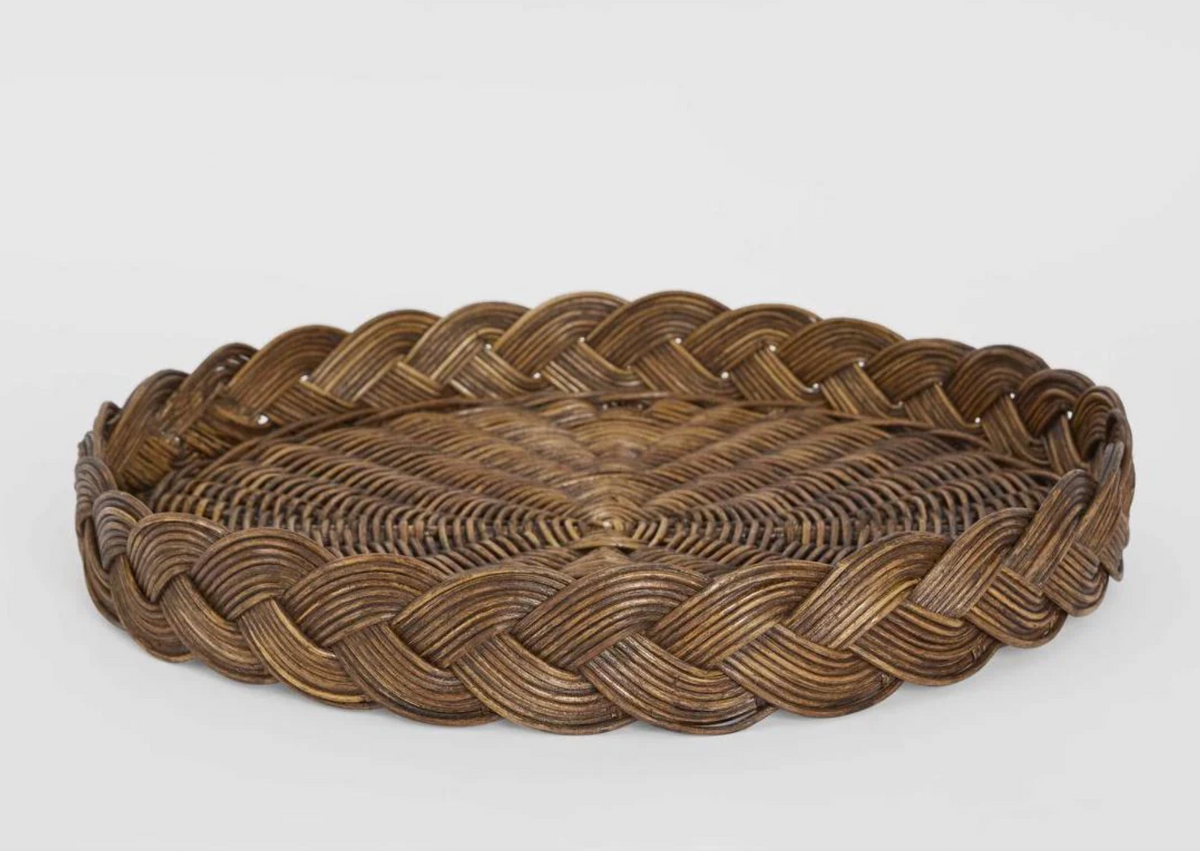 Rattan Tray side view showing shallow form and braided border