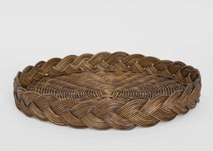 Rattan Tray side view showing shallow form and braided border