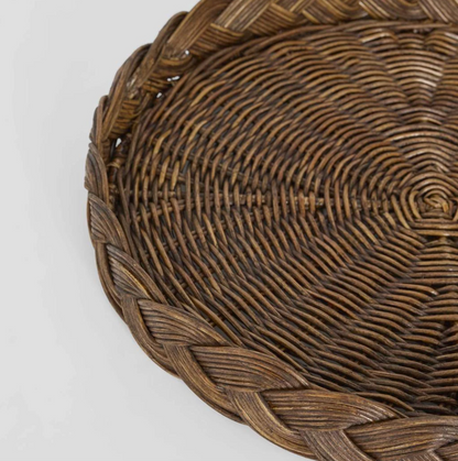 Rattan Tray close up detail of concentric weave and braided border