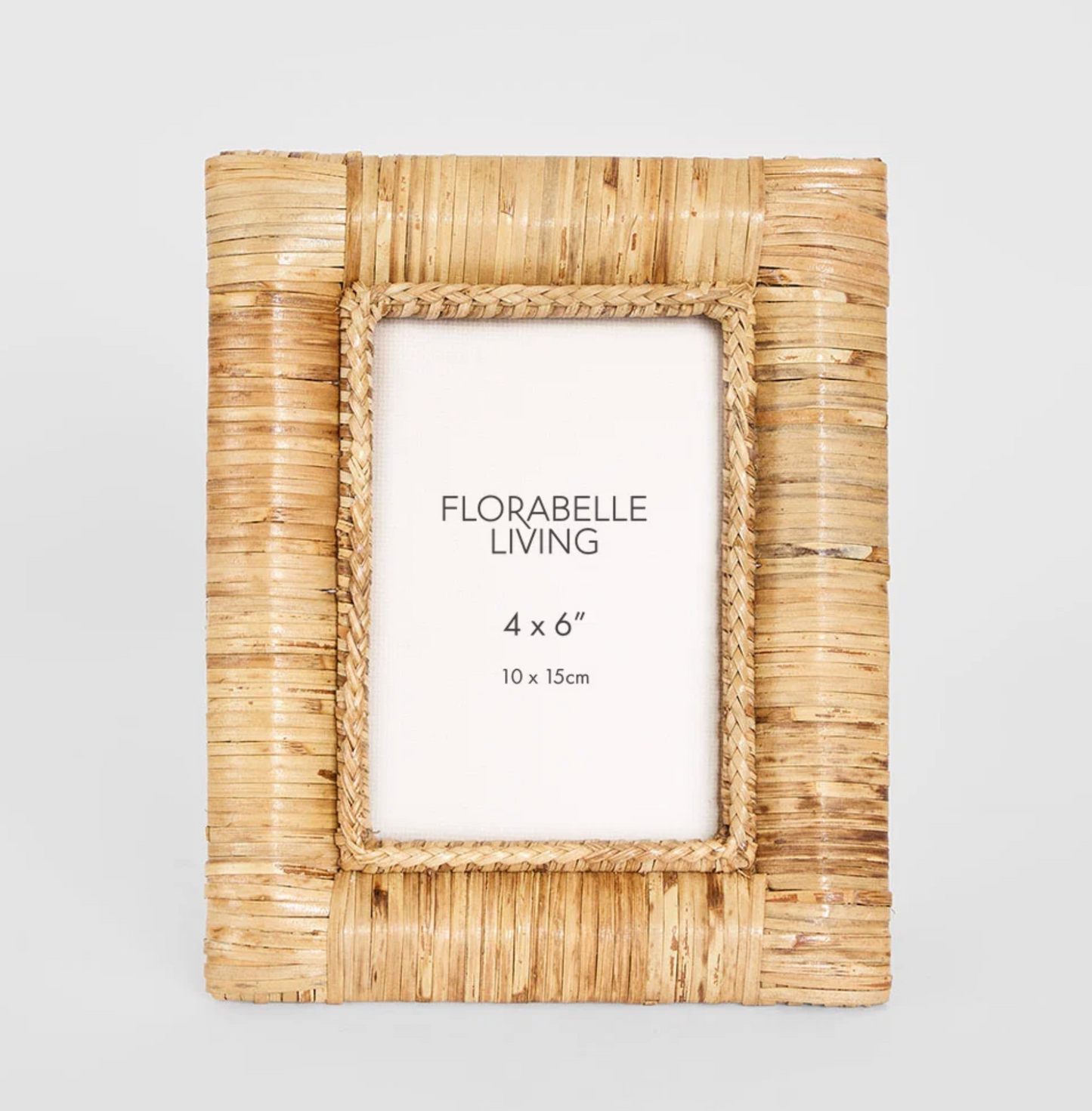 Rattan Photo Frame in natural with rolled border and braided inner edge - front view