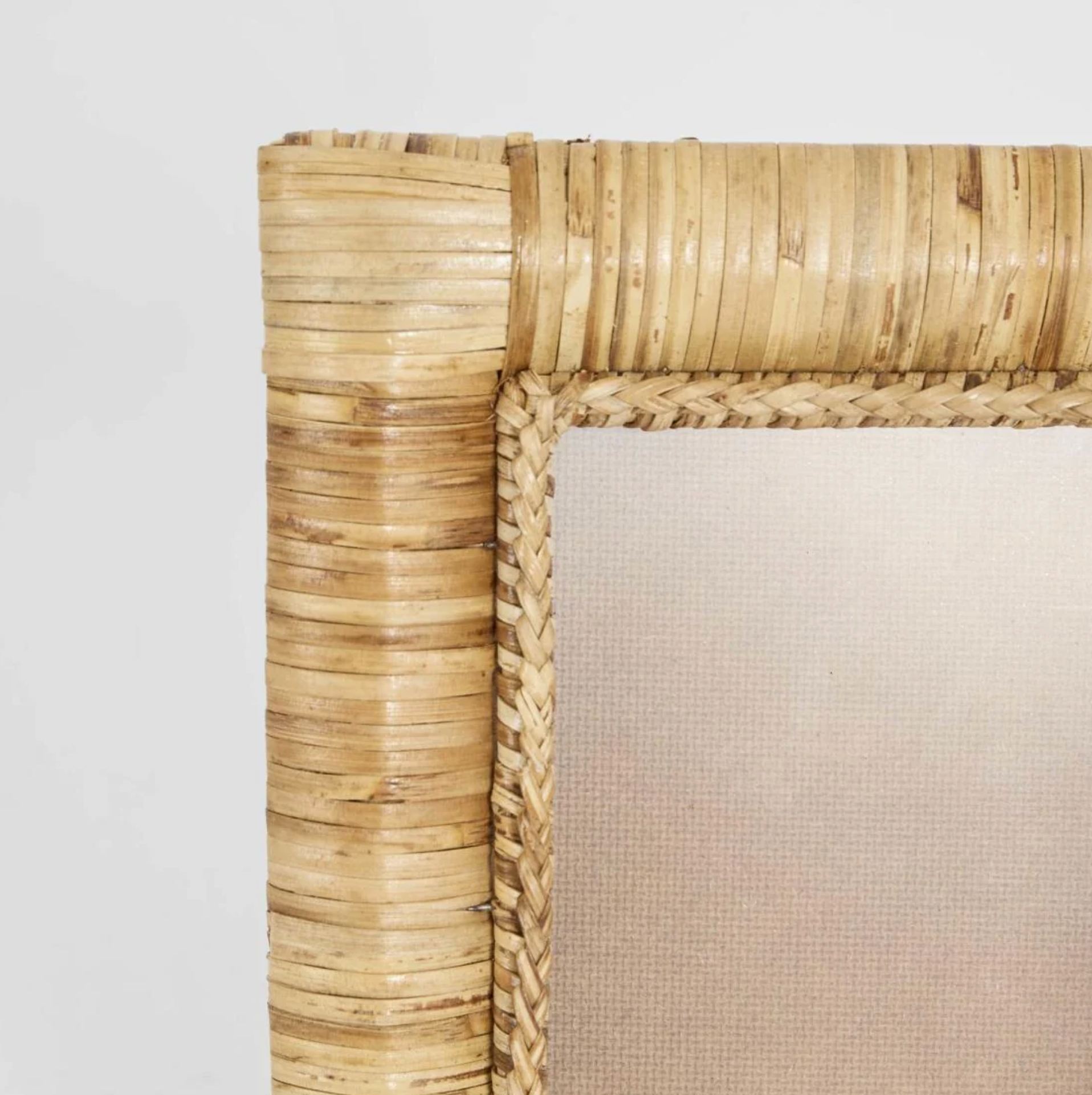 Rattan Photo Frame close up detail of rolled rattan border and braided inner edge