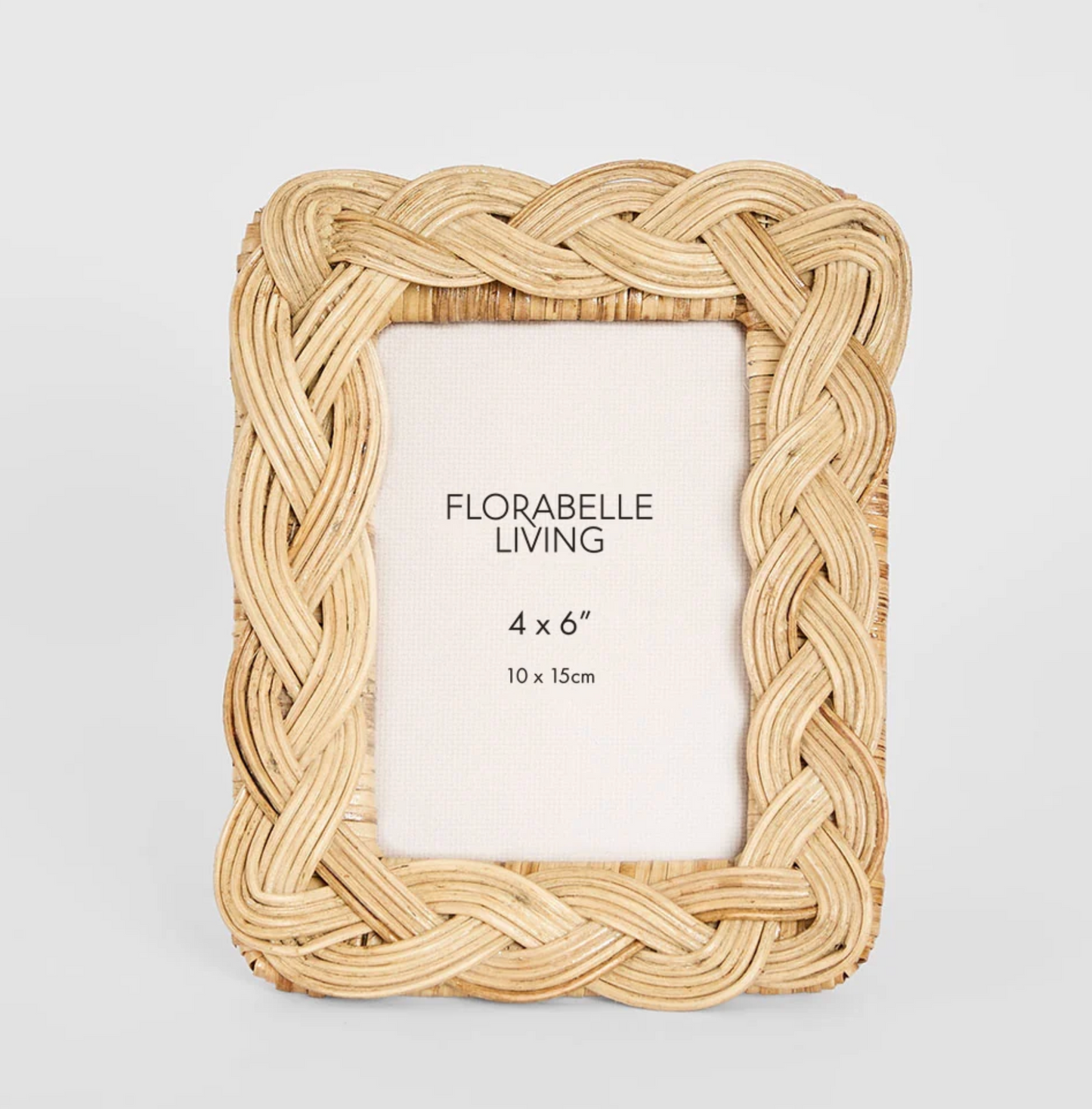 Braided Rattan Photo Frame in natural with bold plaited border - front view